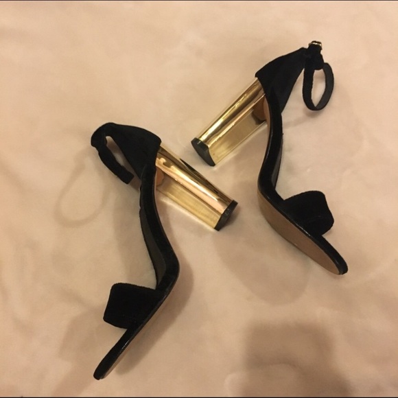 Steve Madden Strapped Gold Block Heels - Picture 3 of 5